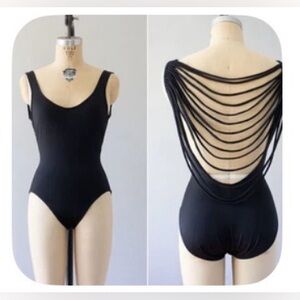 Deadstock Vintage 1980's Bill Blass Black Draped Low Back One-Piece sz 10
